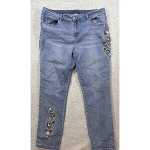 Tantrums Womens Jeans 16 Embroidered Floral Denim Blue Stretch